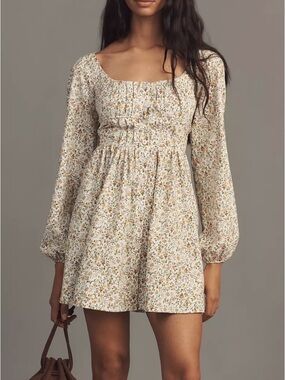By Anthropologie Long-Sleeve Corset A-Line Mini Dress NWT